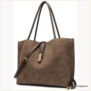 Large Vegan Leather Tote Bag with Removable Pouch, Crossbody & Shoulder